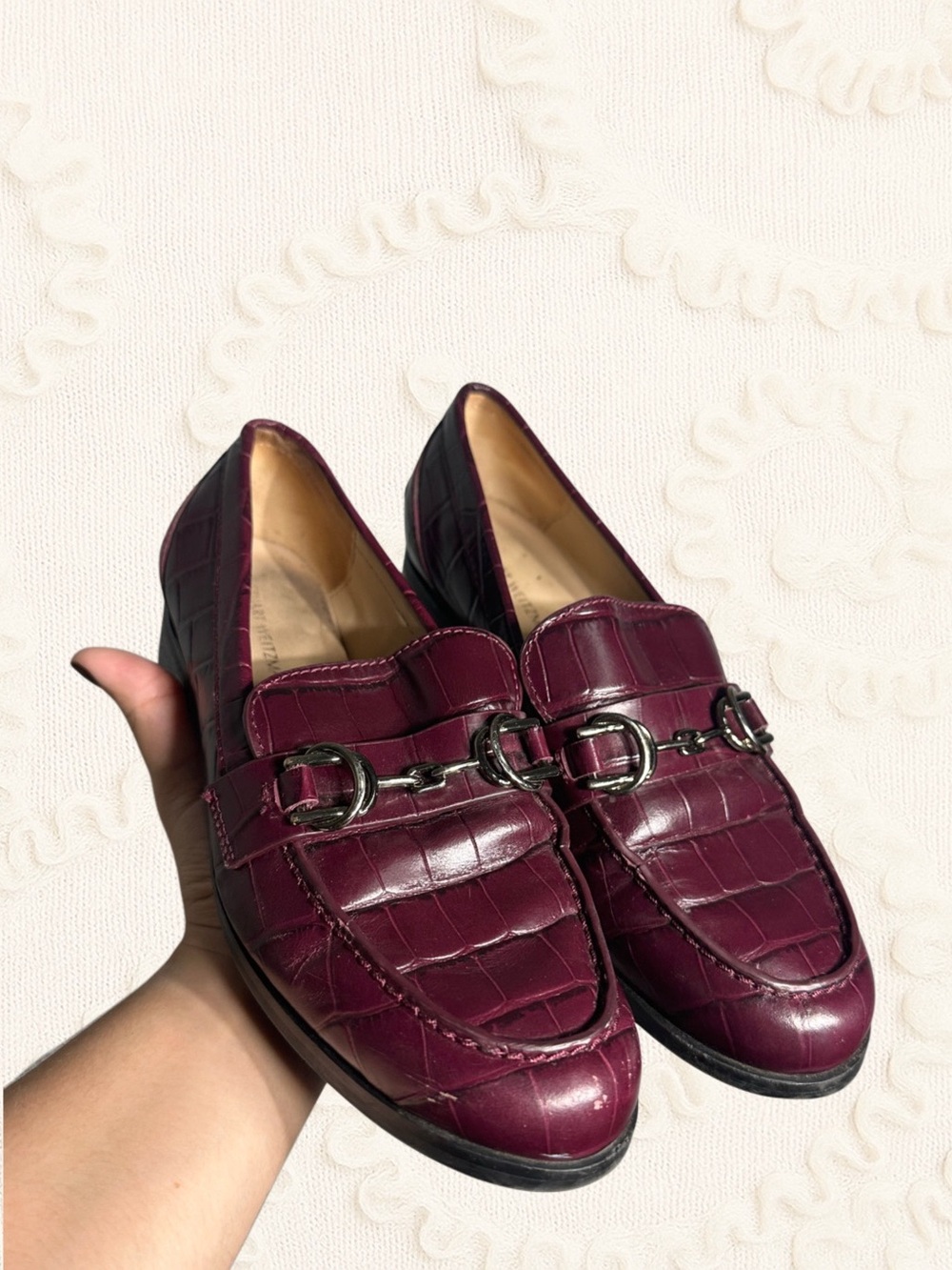 Stuart Weitzman Burgundy Croc Embossed Horsebit Loafers
